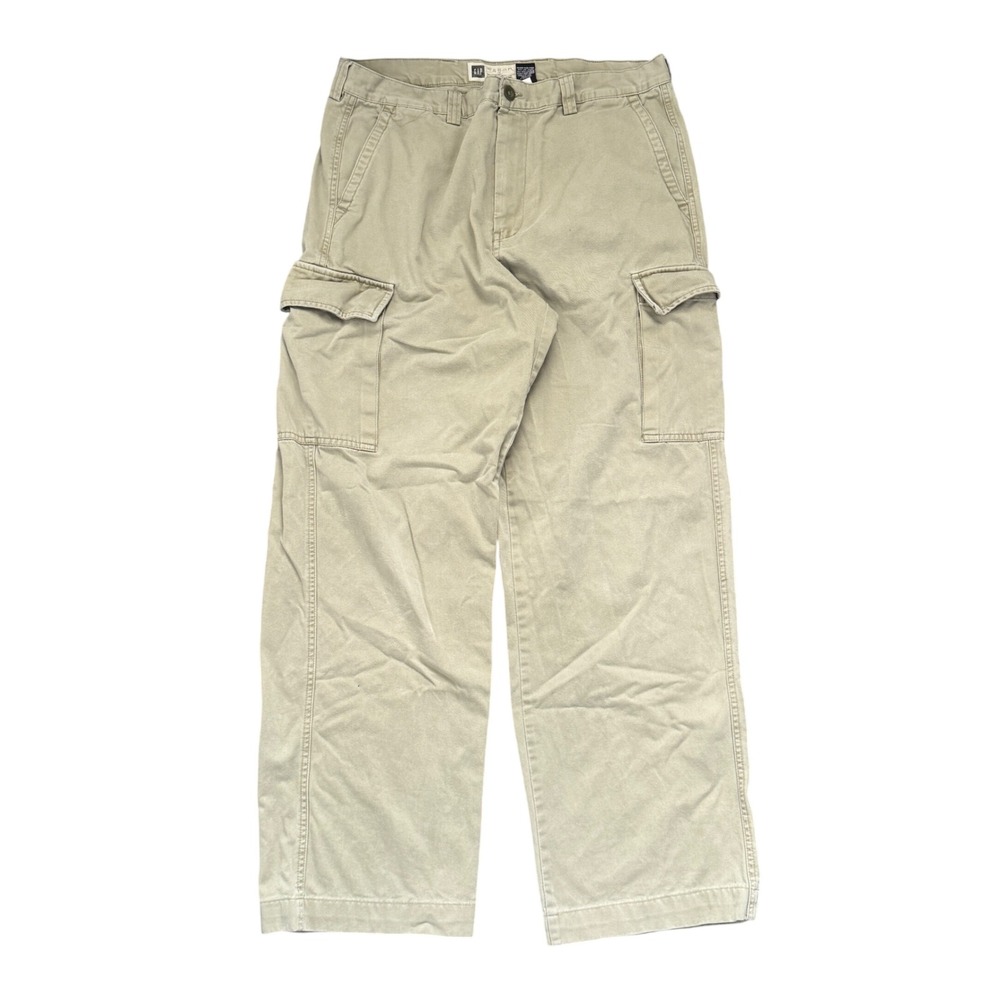 Gap Mens Cargo Pants 36x34 Khaki Green Cotton Loose Fit Straight Leg Utility